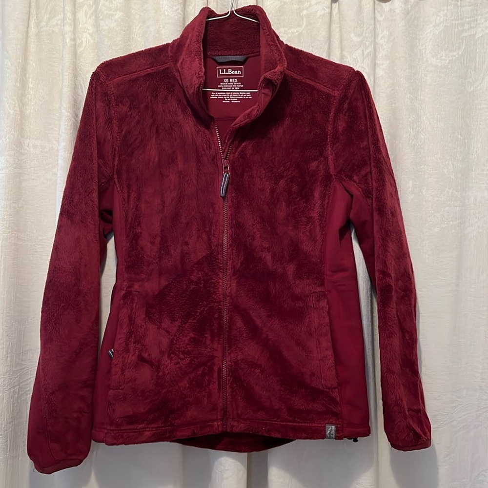 LL Bean Women’s Fleece Zip Up Jacket, Maroon, Size XS
